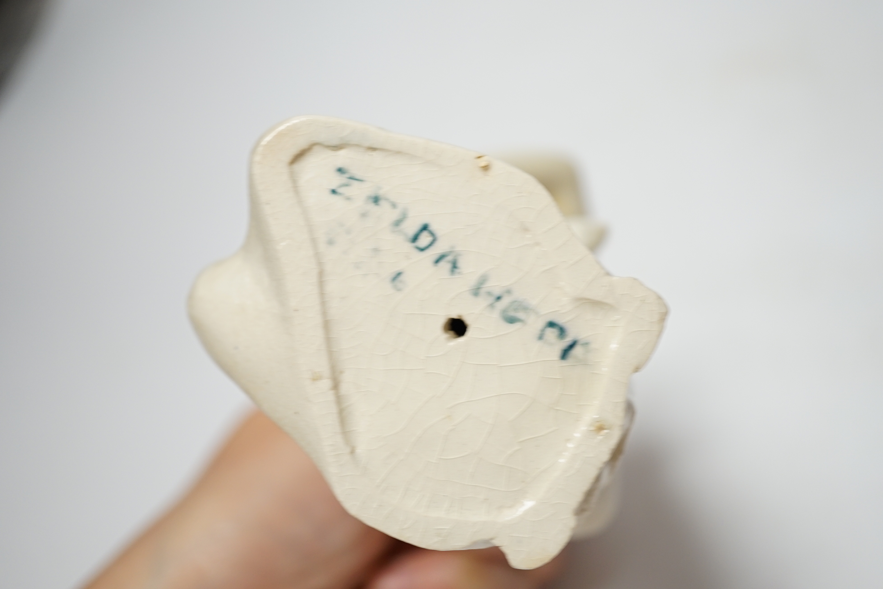 A ceramic figure by Zelda Webb together with hand-written letter, figure height 14cm